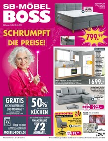 Aktueller SB Möbel Boss Prospekt "SCHRUMPFT DIE PREISE!" Seite 1 von 12 Seiten für Leipzig