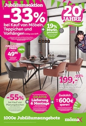 Aktueller mömax Prospekt, "Jubiläumsaktion: -33% bei Kauf von Möbeln, Teppichen und Vorhängen", mit Angeboten der Woche, gültig von 12.02.2024 bis 12.02.2024