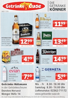 Krombacher im Getränke Oase Prospekt "Aktuelle Angebote" mit 1 Seiten (Marl)