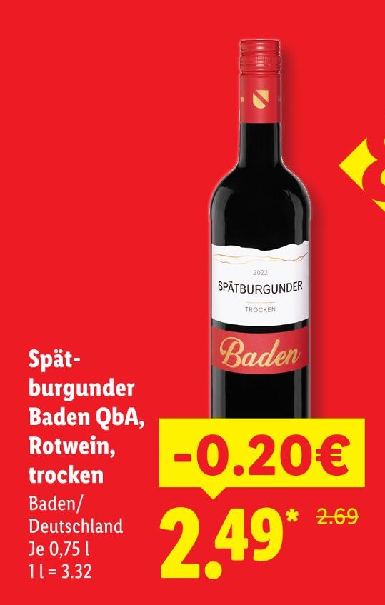 Spätburgunder Baden QbA, Rotwein, trocken