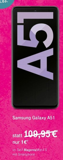 Telekom Shop Schimmelshütte - Smartphone Galaxy A51 Smartphone Galaxy A51 Angebot bei Telekom Shop Schimmelshütte im Prospekt "ENDLICH WLAN IN ALLEN ECKEN"