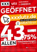 XXXLutz Möbelhäuser Prospekt für Rüsselsheim mit 1 Seiten XXXLutz Möbelhäuser Prospekt für Rüsselsheim: "XXXLutz Mann Mobilia in Dreieich geöffnet!", 1 Seiten, 08.05.2021 - 15.05.2021