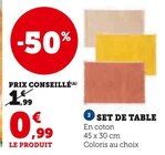 Set de table en promo à 0,99 € chez Hyper U Set de table dans le catalogue Hyper U