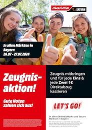 MediaMarkt Saturn Prospekt für Erlangen: "Zeugnisaktion! Gute Noten zahlen sich aus!", 1 Seite, 26.07.2024 - 27.07.2024