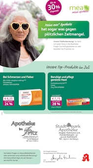 mea - meine apotheke Prospekt der Woche "Unsere Juli-Angebote" Seite 1, 01.07.2025 bis 31.07.2025 für Kulmbach Aktueller mea - meine apotheke Prospekt "Unsere Juli-Angebote" Seite 1 von 4 Seiten für Kulmbach