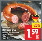 Mettwurst grob von Bauerngut für 1,59 € bei EDEKA im Angebot Mettwurst grob von Bauerngut im aktuellen EDEKA Prospekt