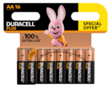 Lot de 16 piles Duracell +100%  AA/LR6 - DURACELL en promo chez Carrefour Market Le Havre à 8,39 €