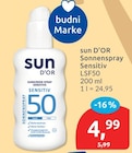 Sonnenspray Sensitiv LSF50 von sun D'OR für 4,99 € bei budni im Angebot Sonnenspray Sensitiv LSF50 von sun D'OR im aktuellen budni Prospekt