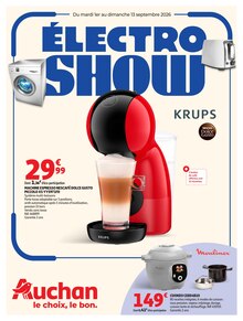 Catalogue Auchan Hypermarché à Biganos cette semaine, valable du 01/09/2026 au 13/09/2026 Prospectus Auchan Hypermarché à Biganos, "ÉLECTROSHOW", 12 pages de promos valables du 01/09/2026 au 13/09/2026