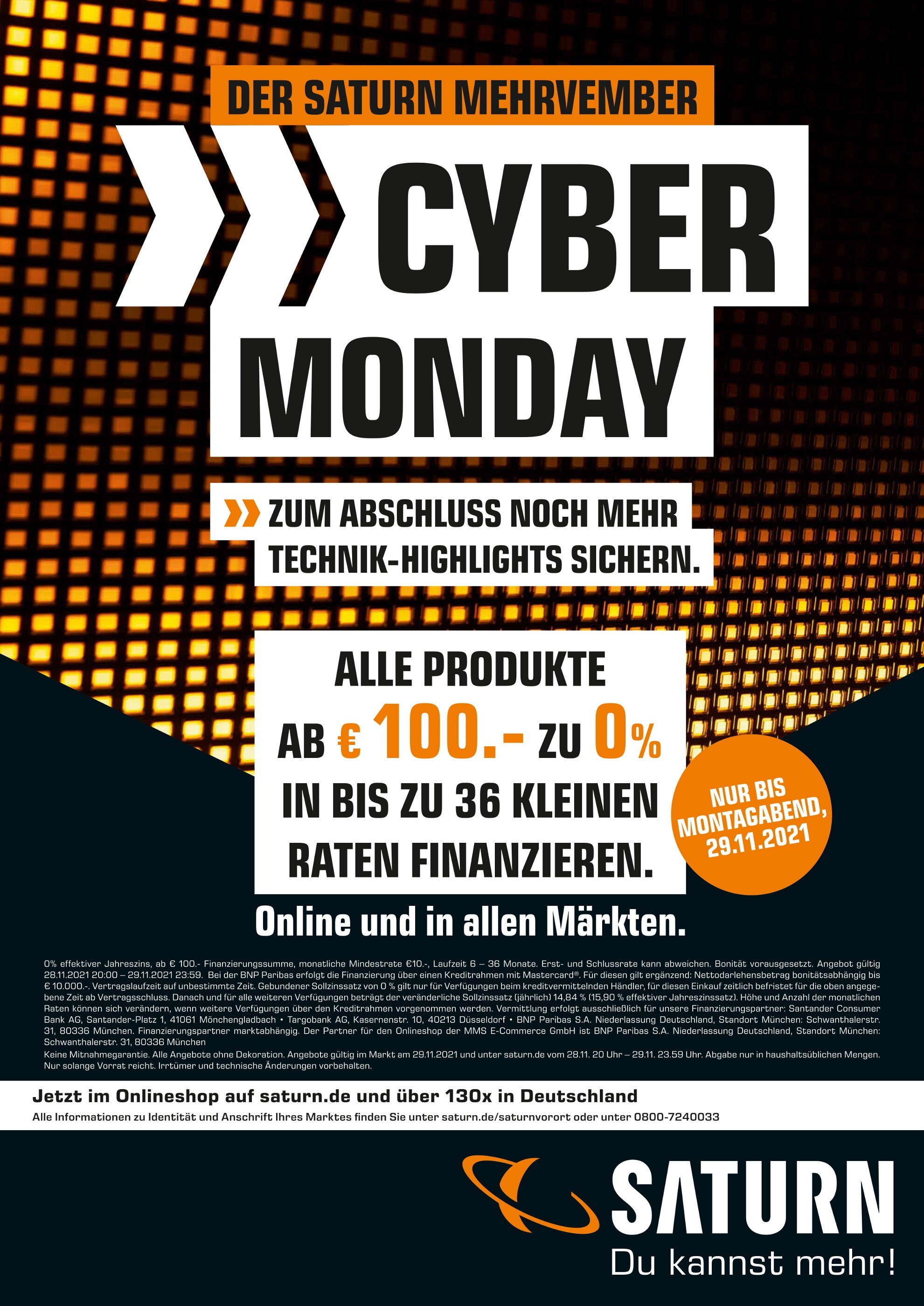 Saturn Prospekt für Buchen mit 1 Seite Saturn Prospekt für Buchen: "CYBER MONDAY", 1 Seite, 28.11.2021 - 29.11.2021