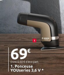 Electroménager - Bosch dans le catalogue Mr Bricolage Ponceuse youseries 3,6 v * - Bosch à 69,00 € en promo chez Mr Bricolage