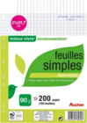 FEUILLES SIMPLES 200 PAGES AUCHAN - AUCHAN en promo chez Auchan Supermarché Hyères à 2,19 €