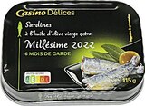 Sardines à l’huile d’olive vierge extra millésimées - CASINO DELICES en promo chez Casino Supermarchés Nanterre à 2,21 €
