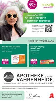 mea - meine apotheke Prospekt der Woche "Unsere Juli-Angebote" Seite 1, 01.07.2025 bis 31.07.2025 für Hannover Aktueller mea - meine apotheke Prospekt "Unsere Juli-Angebote" Seite 1 von 4 Seiten für Hannover
