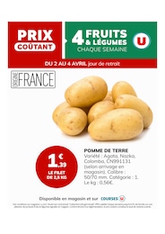 Prospectus Super U à Pont-de-Salars, "PRIX COÛTANT 4 FRUITS & LÉGUMES CHAQUE SEMAINE", 1 page, 02/04/2026 - 04/04/2026