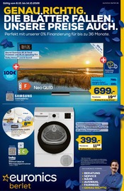 EURONICS Elektromärkte Prospekt der aktuellen Woche mit 8 Seiten, gültig von 08.10.2026 bis 14.10.2026, in Waldbröl und Umgebung Aktueller EURONICS Elektromärkte Prospekt in Waldbröl und Umgebung, "GENAU RICHTIG. DIE BLÄTTER FALLEN. UNSERE PREISE AUCH." mit 8 Seiten, 08.10.2026 - 14.10.2026