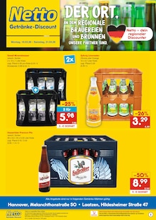 Bier im Netto Marken-Discount Prospekt "DER ORT, AN DEM DU IMMER AUSGEZEICHNETE PREISE FINDEST." mit 2 Seiten (Laatzen)
