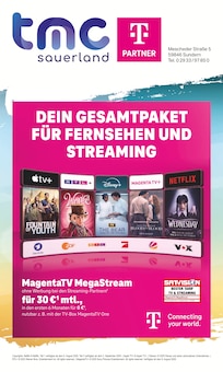 Aktueller TMC Sauerland GmbH Prospekt "DEIN GESAMTPAKET FÜR FERNSEHEN UND STREAMING" Seite 1 von 8 Seiten für Sundern