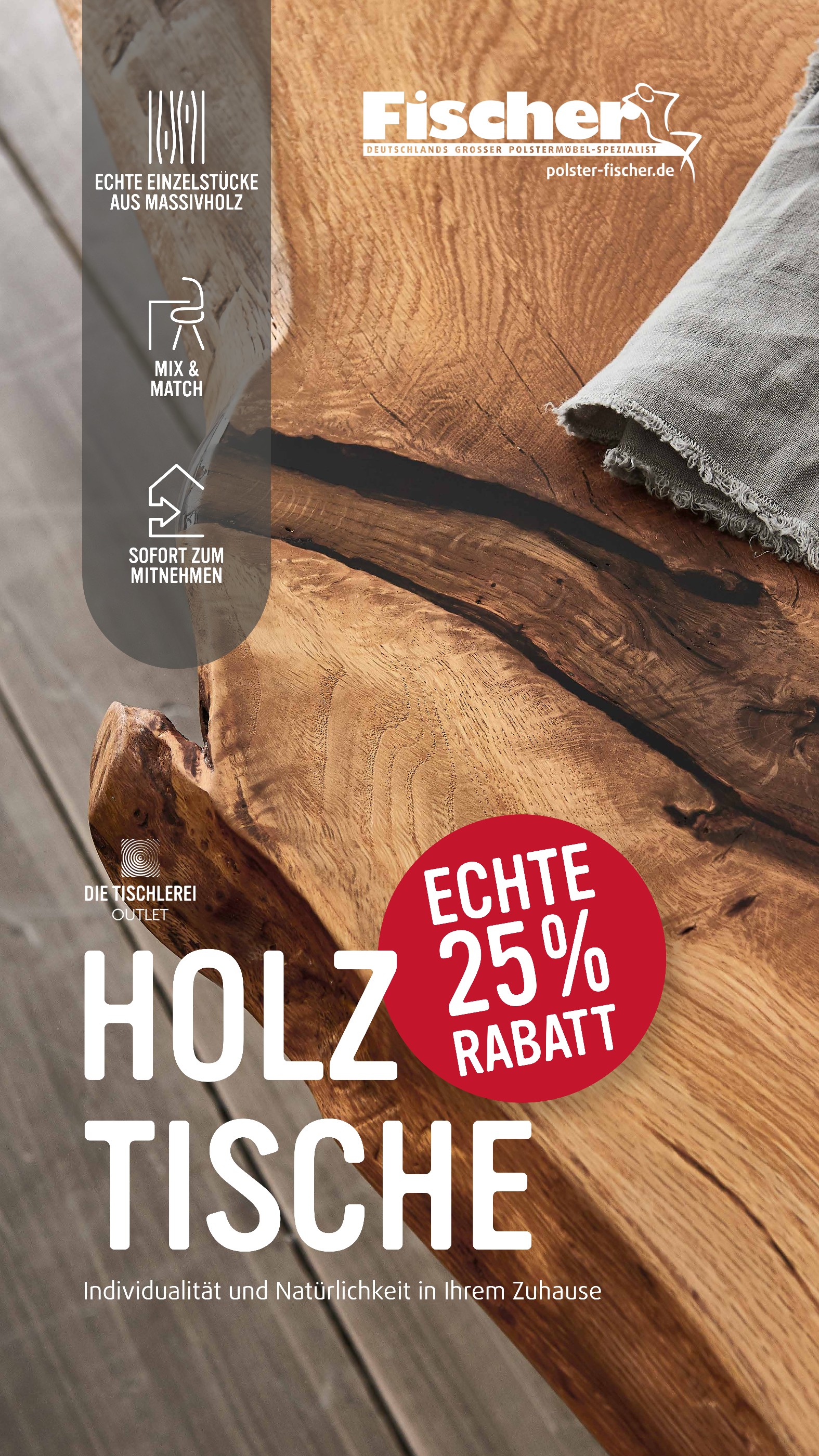 Aktueller Polstermöbel Fischer Prospekt mit Fisch, "Holztische", Seite 1