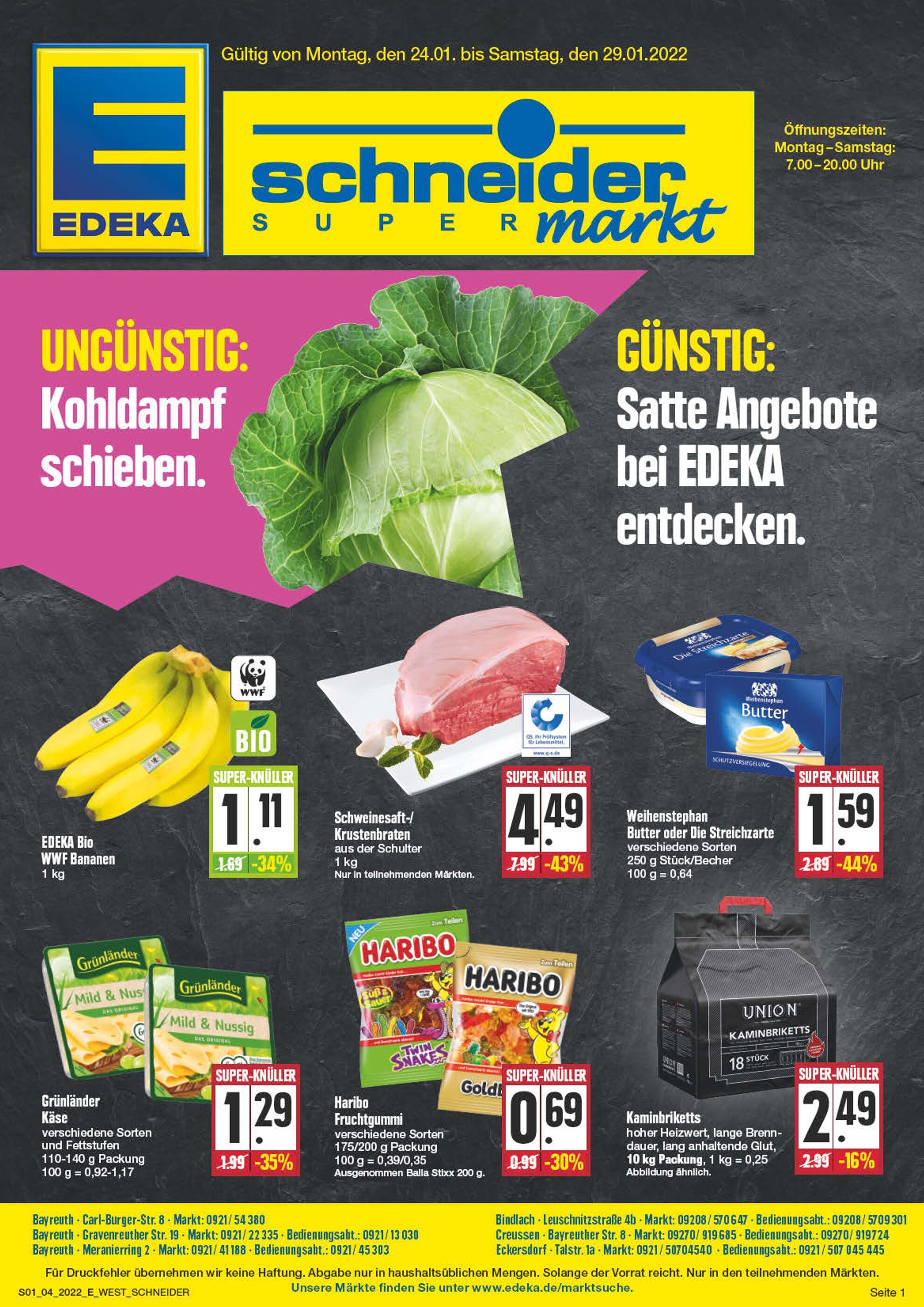 EDEKA Prospekt für Bayreuth mit 24 Seiten EDEKA Prospekt für Bayreuth: "Top Angebote!", 24 Seiten, 24.01.2022 - 29.01.2022