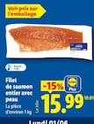 Lidl La Riche - Promo Filet de saumon entier avec peau Promo Filet de saumon entier avec peau à 15,99 € dans le catalogue Lidl à La Riche