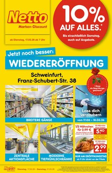 Aktueller Netto Marken-Discount Prospekt (Schweinfurt, 4 Seiten zum blättern Netto Marken-Discount Prospekt Wiedereröffnung - 10% auf ALLES mit 4 Seiten