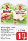 Veganer Schinkenspicker oder veganer Aufschnitt von Rügenwalder Mühle im aktuellen E center Prospekt