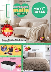 Promos Canapé dans le catalogue "JE M'ÉQUIPE malin à petit prix !" de Maxi Bazar Canapé en promo dans le catalogue Maxi Bazar à la page 1