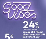 Lampe led "good vibes" avec port usb dans le catalogue Maxi Bazar