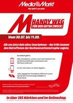 Media-Markt Prospekt für Elsterwerda mit 1 Seite Media-Markt Prospekt für Elsterwerda: "HANDY WEG FÜR DEN GUTEN ZWECK", 1 Seite, 30.07.2021 - 11.09.2021