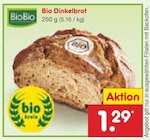 Bio Dinkelbrot von BioBio für 1,29 € bei Netto Marken-Discount im Angebot Bio Dinkelbrot von BioBio im aktuellen Netto Marken-Discount Prospekt