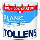 Peinture(d) plafond pièces sèches TOLLENS blanc mat 10 L + 20% - Tollens en promo chez Castorama Peinture(d) plafond pièces sèches TOLLENS blanc mat 10 L + 20% - Tollens dans le catalogue Castorama