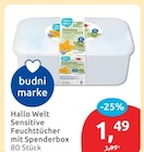 Hallo Welt Sensitive Feuchttücher mit Spenderbox von budni marke im aktuellen budni Prospekt
