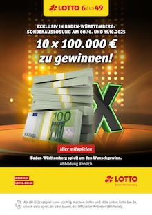 Lotto Baden-Württemberg Prospekt 10 x 100.000 € zu gewinnen! mit 1 Seite
