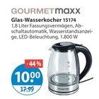 Glas-Wasserkocher 15174 im V-Markt Prospekt Glas-Wasserkocher 15174 von GOURMETmaxx im aktuellen V-Markt Prospekt für 10,00 €