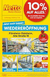 Netto Marken-Discount Prospekt für Monsheim mit 4} Seiten Netto Marken-Discount Prospekt für Monsheim: "Wiedereröffnung - 10% auf ALLES", 4 Seiten, 17.03.2026 - 21.03.2026