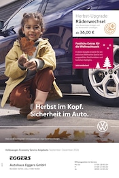 Volkswagen Werkstatt & Auto Prospekt der aktuellen Woche mit 1 Seite, gültig von 01.09.2026 bis 31.12.2026, in Langwedel und Umgebung Aktueller Volkswagen Werkstatt & Auto Prospekt in Langwedel und Umgebung, "Herbst im Kopf. Sicherheit im Auto." mit 1 Seite, 01.09.2026 - 31.12.2026