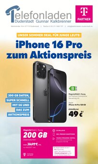 Handy im aktuellen Telefonladen Duderstadt Prospekt (Göttingen) Handy im Telefonladen Duderstadt Prospekt "iPhone 16 Pro zum Aktionspreis" mit 8 Seiten (Göttingen)