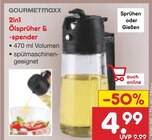 2in1 Ölsprüher & -spender von GOURMETmaxx für 4,99 € bei Netto Marken-Discount im Angebot 2in1 Ölsprüher & -spender von GOURMETmaxx im aktuellen Netto Marken-Discount Prospekt