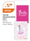 Hausaufgabenheft von Barbie im aktuellen Müller Prospekt