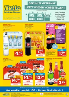 Cola im Netto Marken-Discount Prospekt "DER ORT, AN DEM DU IMMER AUSGEZEICHNETE PREISE FINDEST." mit 2 Seiten (Gummersbach)