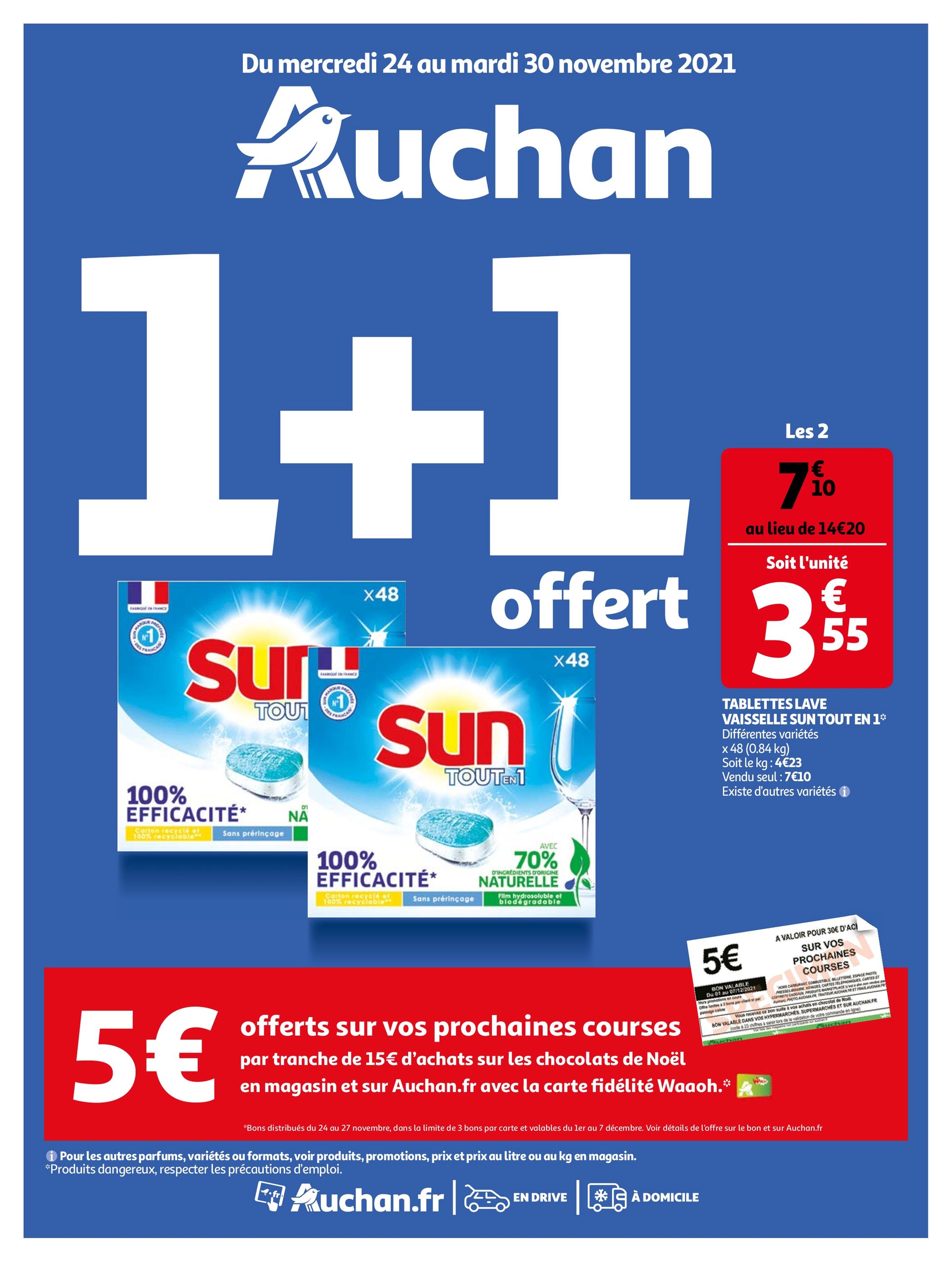 Catalogue Auchan à Vandœuvre-lès-Nancy, avec 40 pages Prospectus Auchan à Vandœuvre-lès-Nancy, "1+1 offert", 40 pages, 24/11/2021 - 30/11/2021