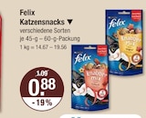 Felix Katzenfutter im V-Markt Prospekt Katzensnacks von Felix im aktuellen V-Markt Prospekt für 0,88 €