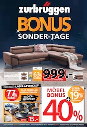 Eckgarnitur im Zurbrüggen Prospekt in Essen Aktueller Zurbrüggen Prospekt mit Eckgarnitur, "BONUS SONDER-TAGE", Seite 1