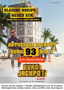 LOTTO Bayern Bad Tölz Prospekt der aktuellen Woche, gültig von 25.01.2023 bis 27.01.2023 Aktueller LOTTO Bayern Bad Tölz Prospekt "Aktueller Jackpot rund 93 Mio. €" mit 1 Seite