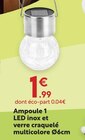 Ampoule 1 LED inox et verre craquelé multicolore Ø6cm à 1,99 € dans le catalogue Maxi Bazar