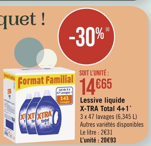 Promo Lessive Liquide X-Tra Total 3+1 chez E.Leclerc