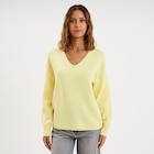 Pull col en V manches longues jaune clair femme à La Halle dans Bonnières-sur-Seine