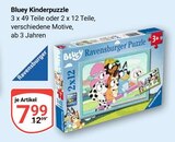 Bluey Kinderpuzzle 3 x 49 Teile im Angebot bei GLOBUS in Neustadt Bluey Kinderpuzzle 3 x 49 Teile Angebote von Ravensburger bei GLOBUS Neustadt für 7,99 €