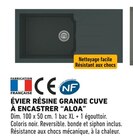 Évier résine grande cuve à encastrer "aloa" en promo chez Brico Cash Argenteuil